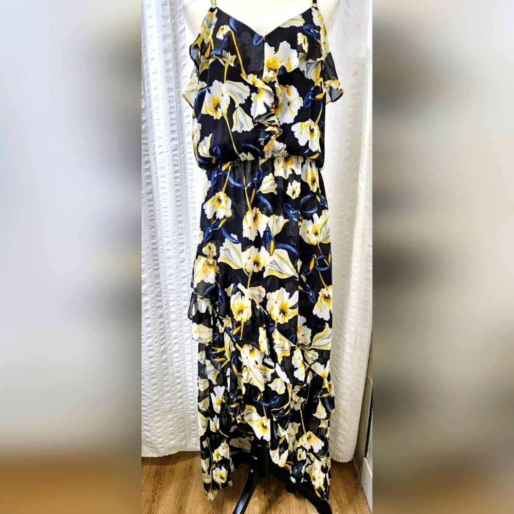 INC International Concepts Black Floral High-Low Ruffled Dress (flaw) D6.10.604